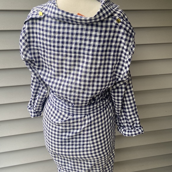 Tory Burch Blue Gingham Button Front Tie Shirt Dress - Picture 4 of 6